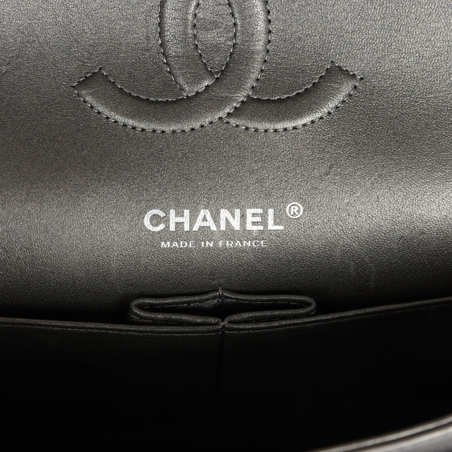 Chanel Medium Classic Double Flap Bag Metallic Grey Lambskin Silver Hardware