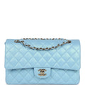 Chanel Medium Classic Double Flap Bag Light Blue Iridescent Calfskin Gold Hardware