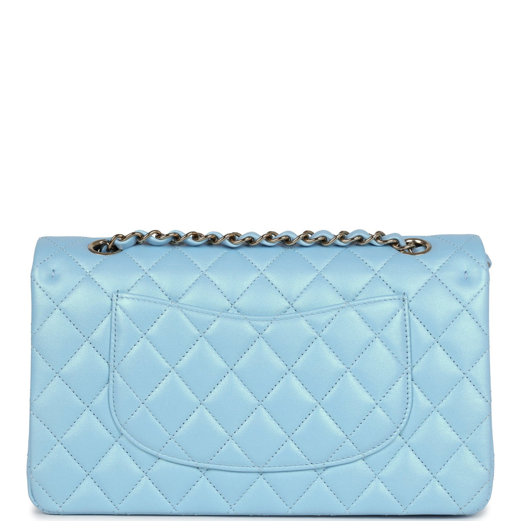 Chanel Medium Classic Double Flap Bag Light Blue Iridescent Calfskin Gold Hardware