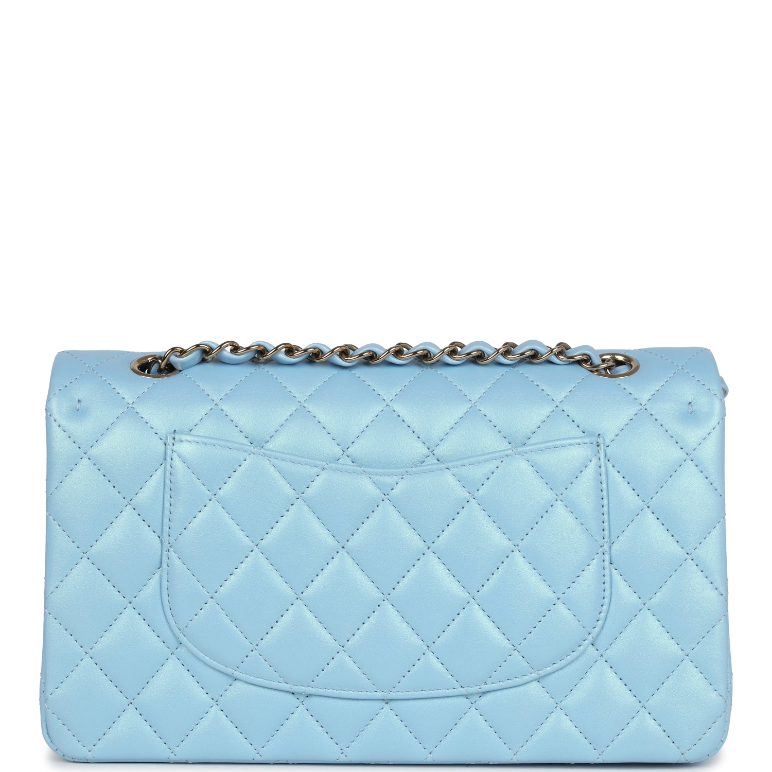 Chanel Medium Classic Double Flap Bag Light Blue Iridescent Calfskin Gold Hardware
