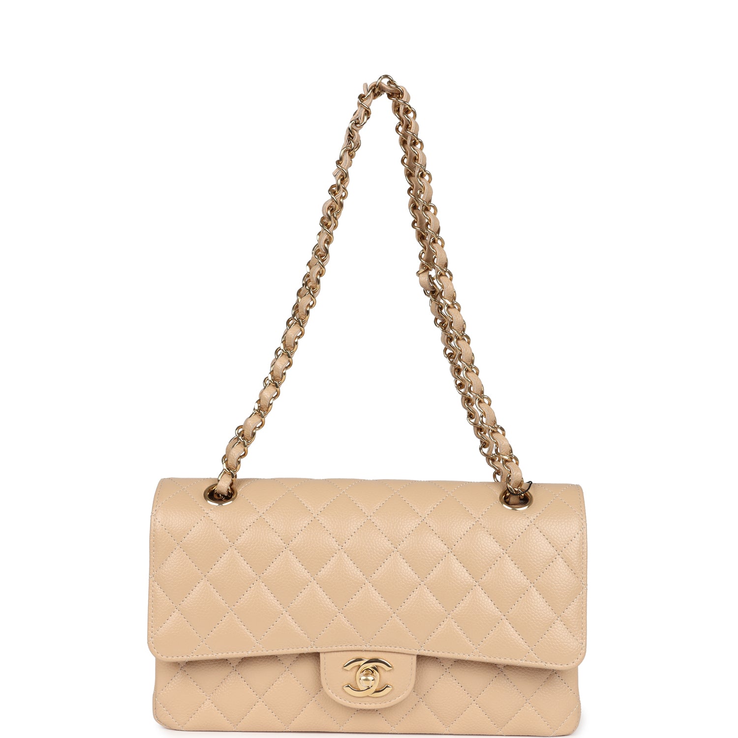 Chanel Medium Classic Double Flap Beige Caviar Gold Hardware