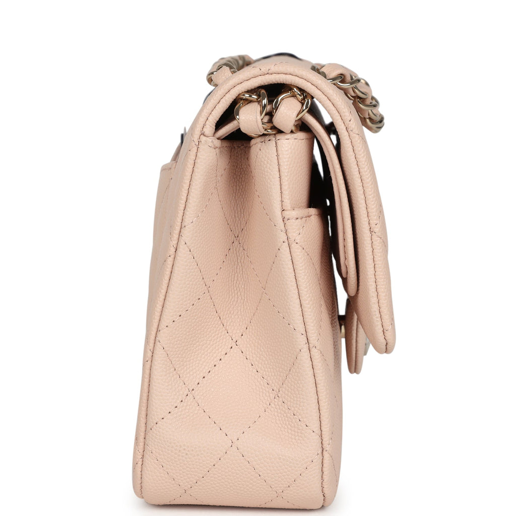 Chanel Medium Classic Double Flap Light Beige Caviar Light Gold Hardware