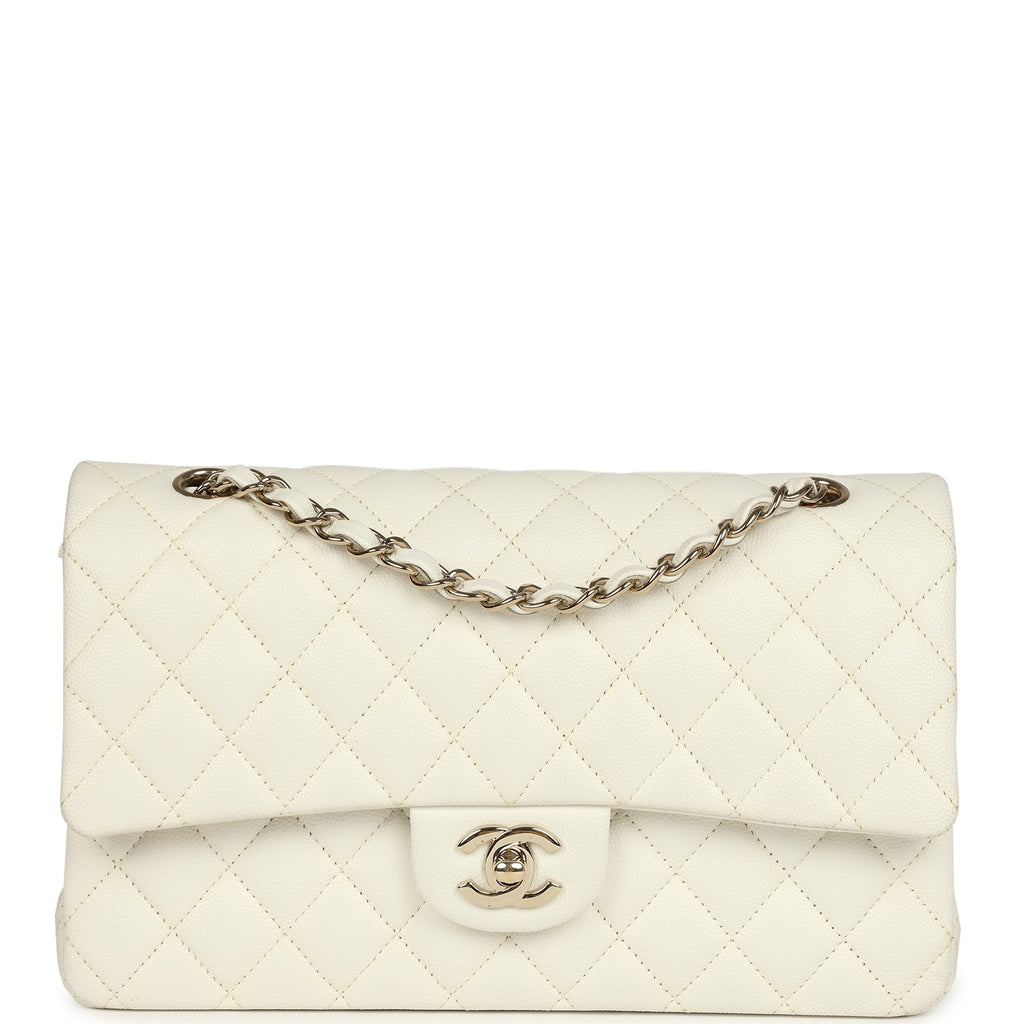 Chanel Medium Classic Double Flap White Caviar Light Gold Hardware