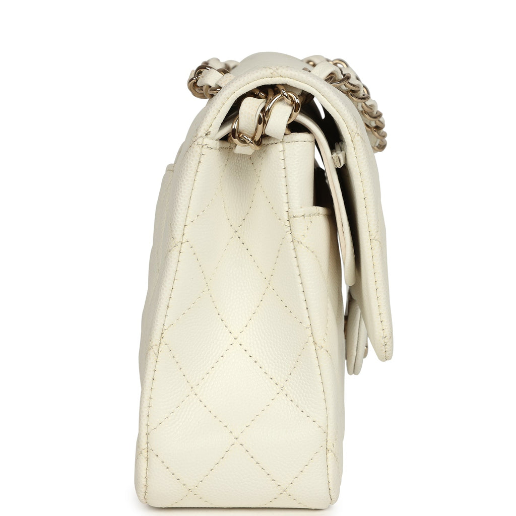 Chanel Medium Classic Double Flap White Caviar Light Gold Hardware