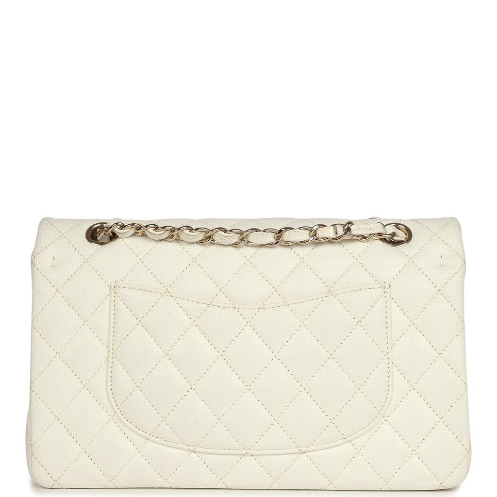 Chanel Medium Classic Double Flap White Caviar Light Gold Hardware