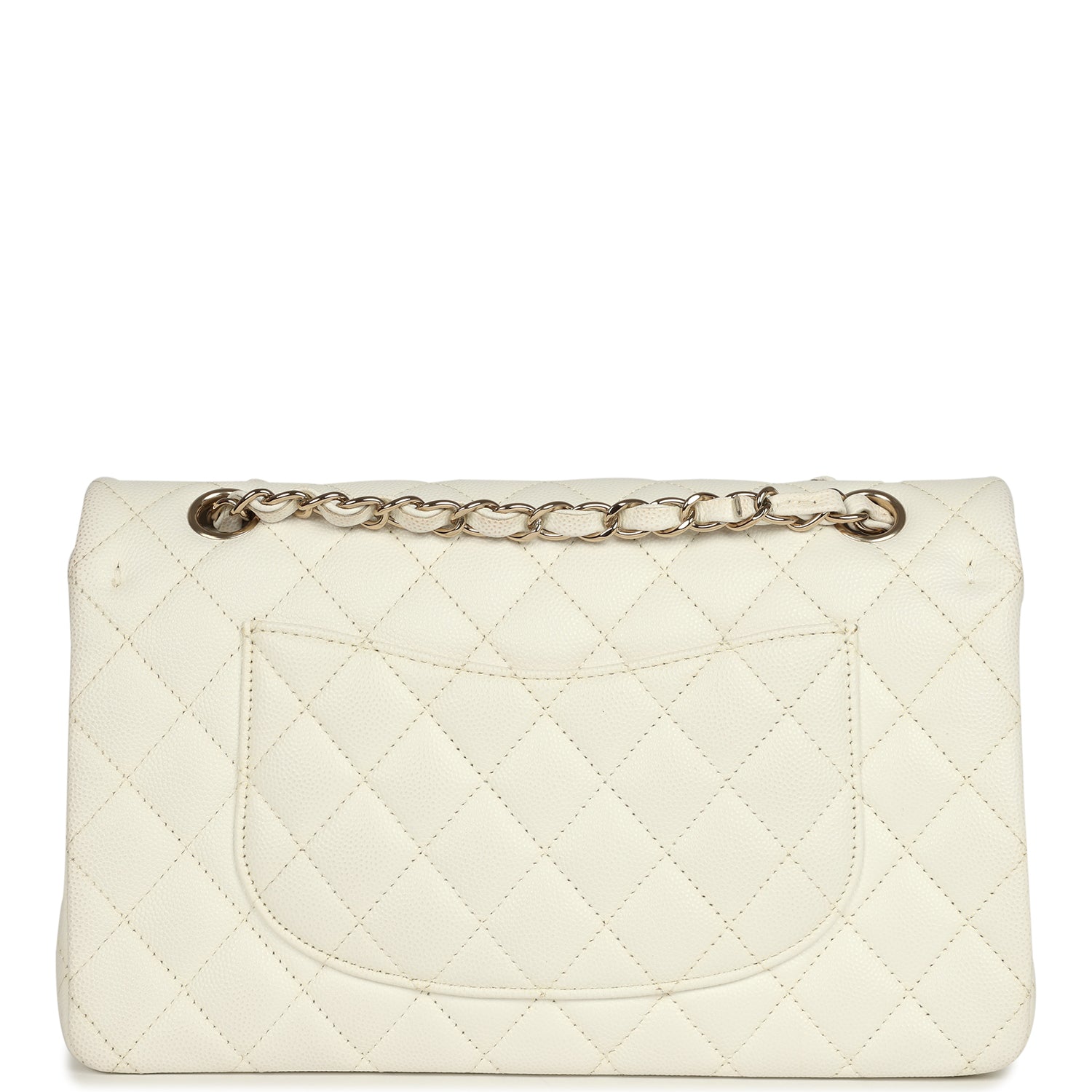 Chanel Medium Classic Double Flap White Caviar Light Gold Hardware
