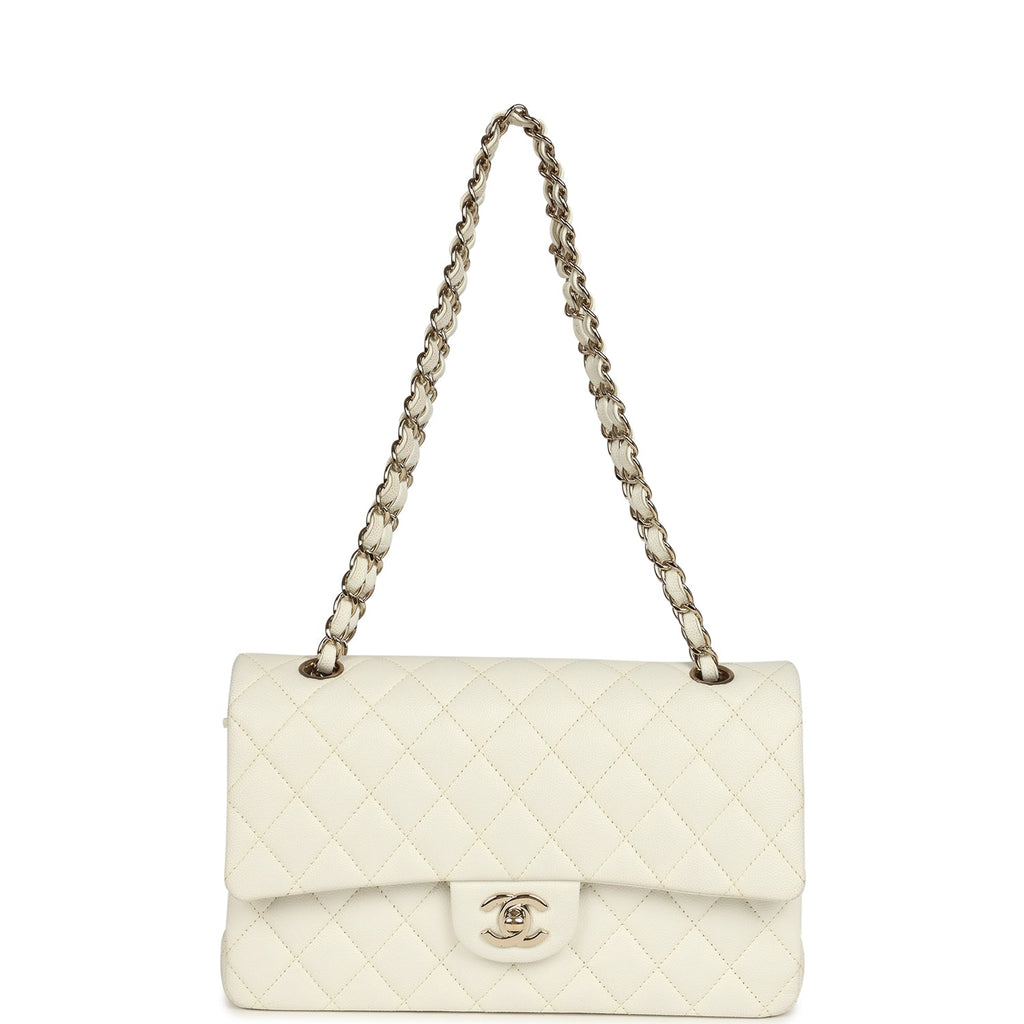 Chanel Medium Classic Double Flap White Caviar Light Gold Hardware
