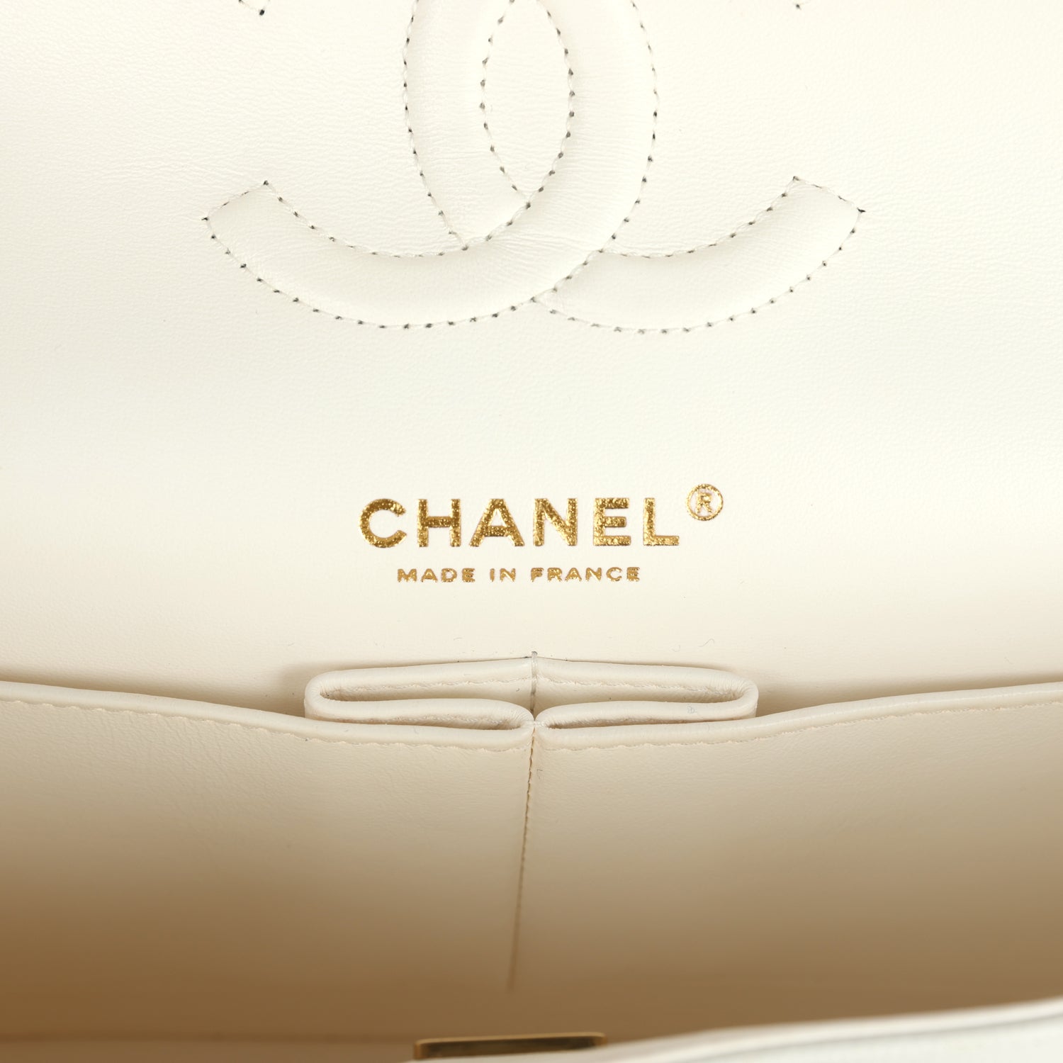 Chanel Medium Classic Double Flap White Caviar Light Gold Hardware