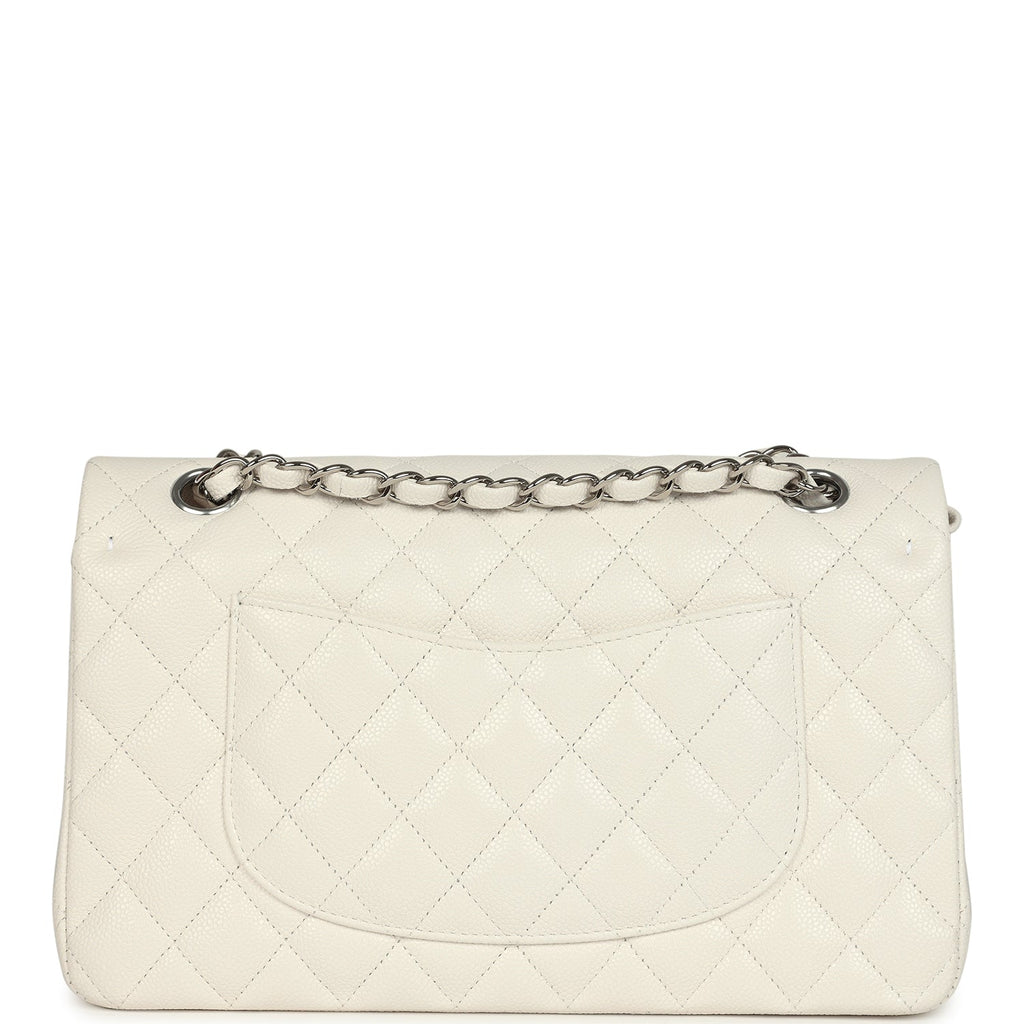 Chanel Medium Classic Double Flap White Shiny Caviar Silver Hardware