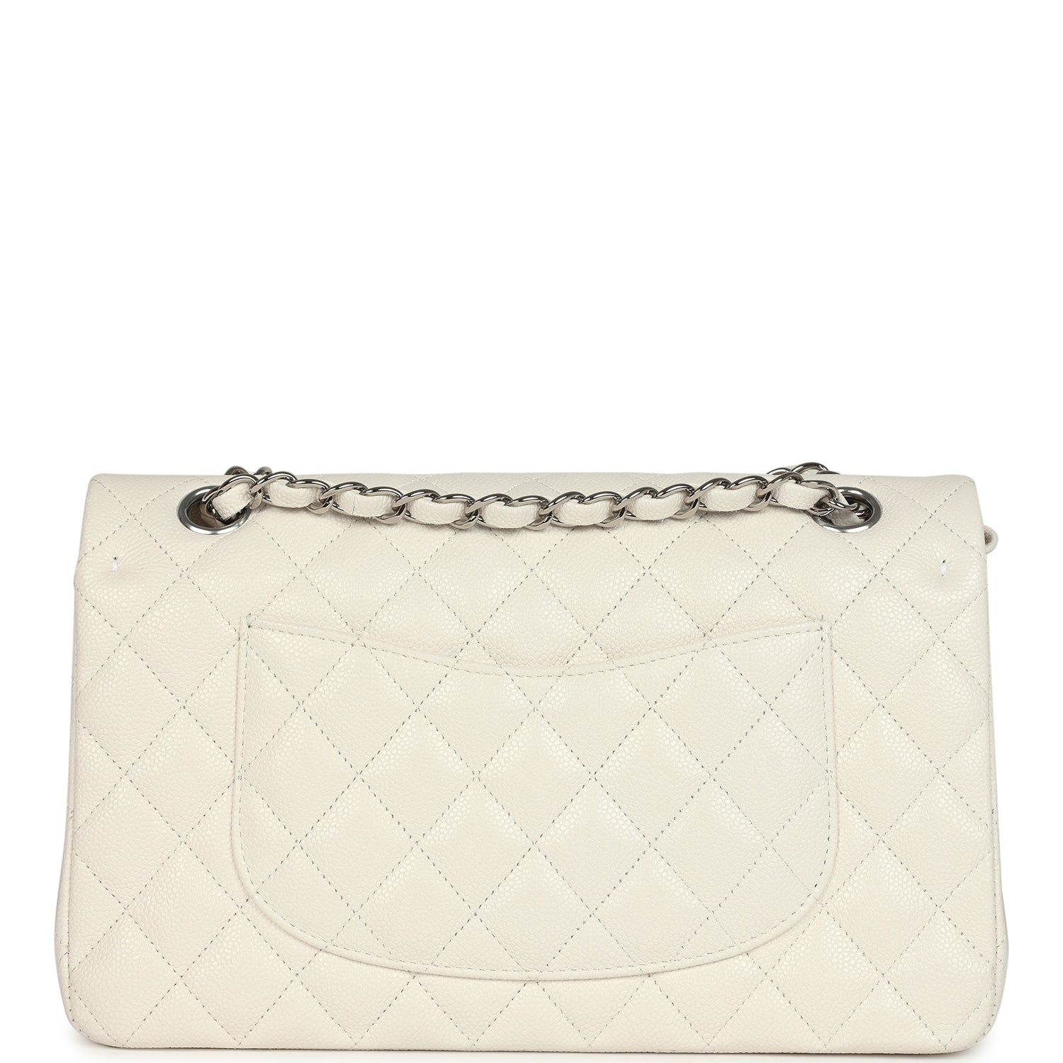 Chanel Medium Classic Double Flap White Shiny Caviar Silver Hardware