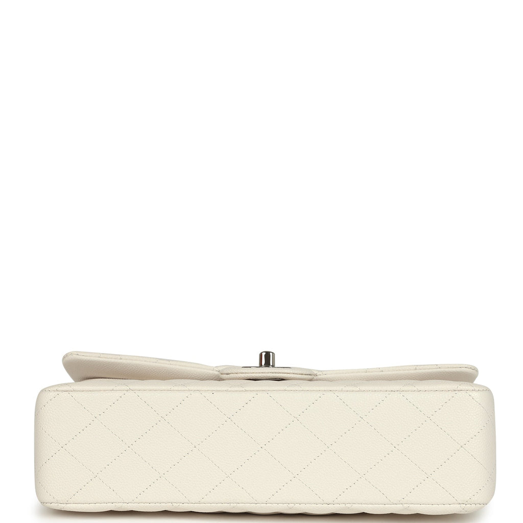 Chanel Medium Classic Double Flap White Shiny Caviar Silver Hardware