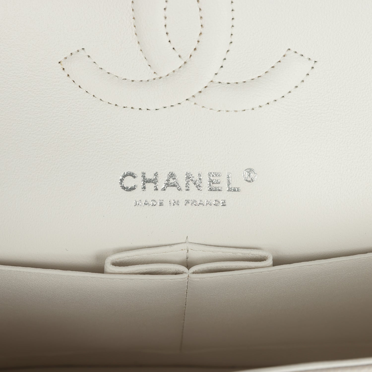 Chanel Medium Classic Double Flap White Shiny Caviar Silver Hardware