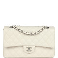 Chanel Medium Classic Double Flap White Shiny Caviar Silver Hardware