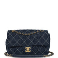 Chanel Medium Classic Flap Bag Blue Denim Aged Gold Hardware