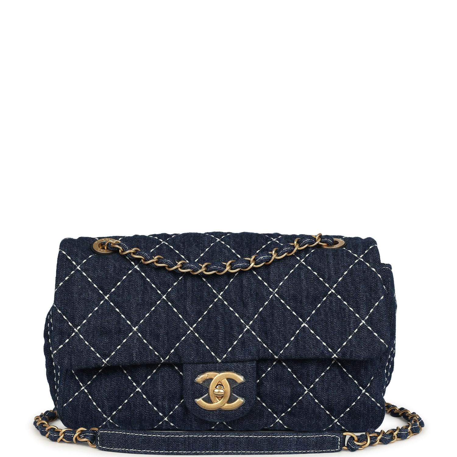Chanel Medium Classic Flap Bag Blue Denim Aged Gold Hardware