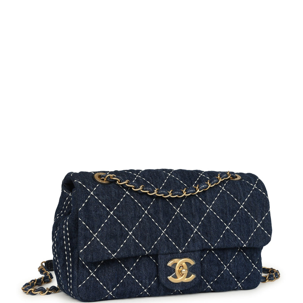 Chanel Medium Classic Flap Bag Blue Denim Aged Gold Hardware