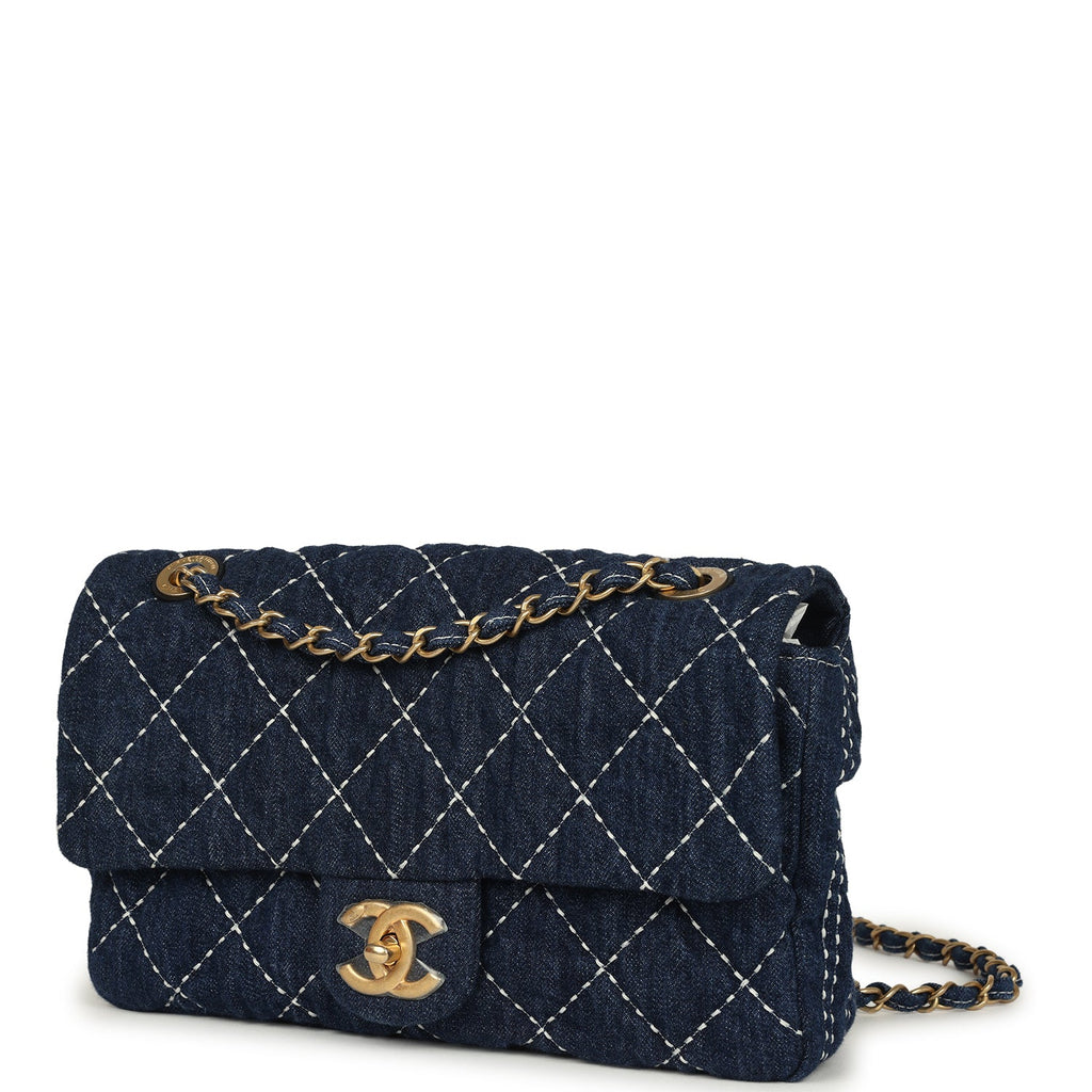 Chanel Medium Classic Flap Bag Blue Denim Aged Gold Hardware