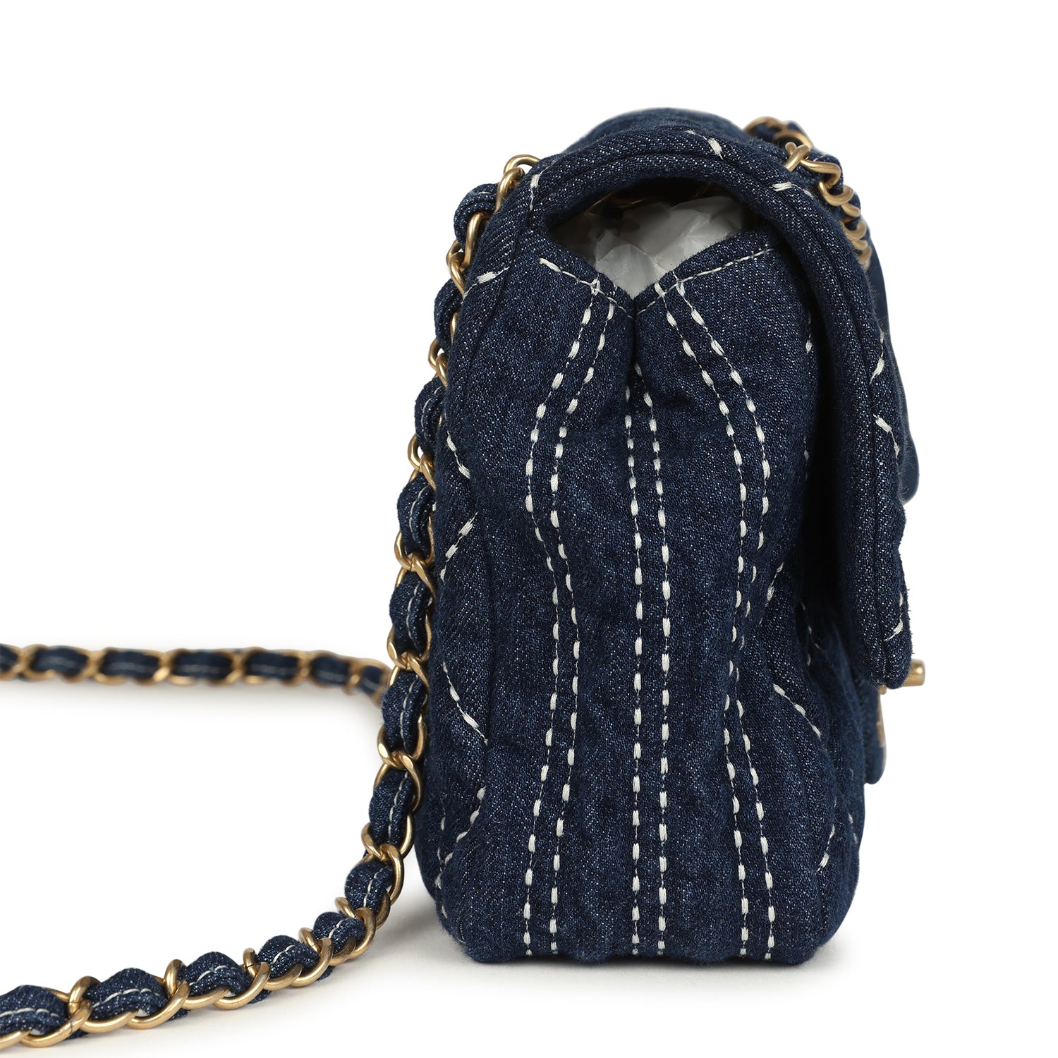 Chanel Medium Classic Flap Bag Blue Denim Aged Gold Hardware