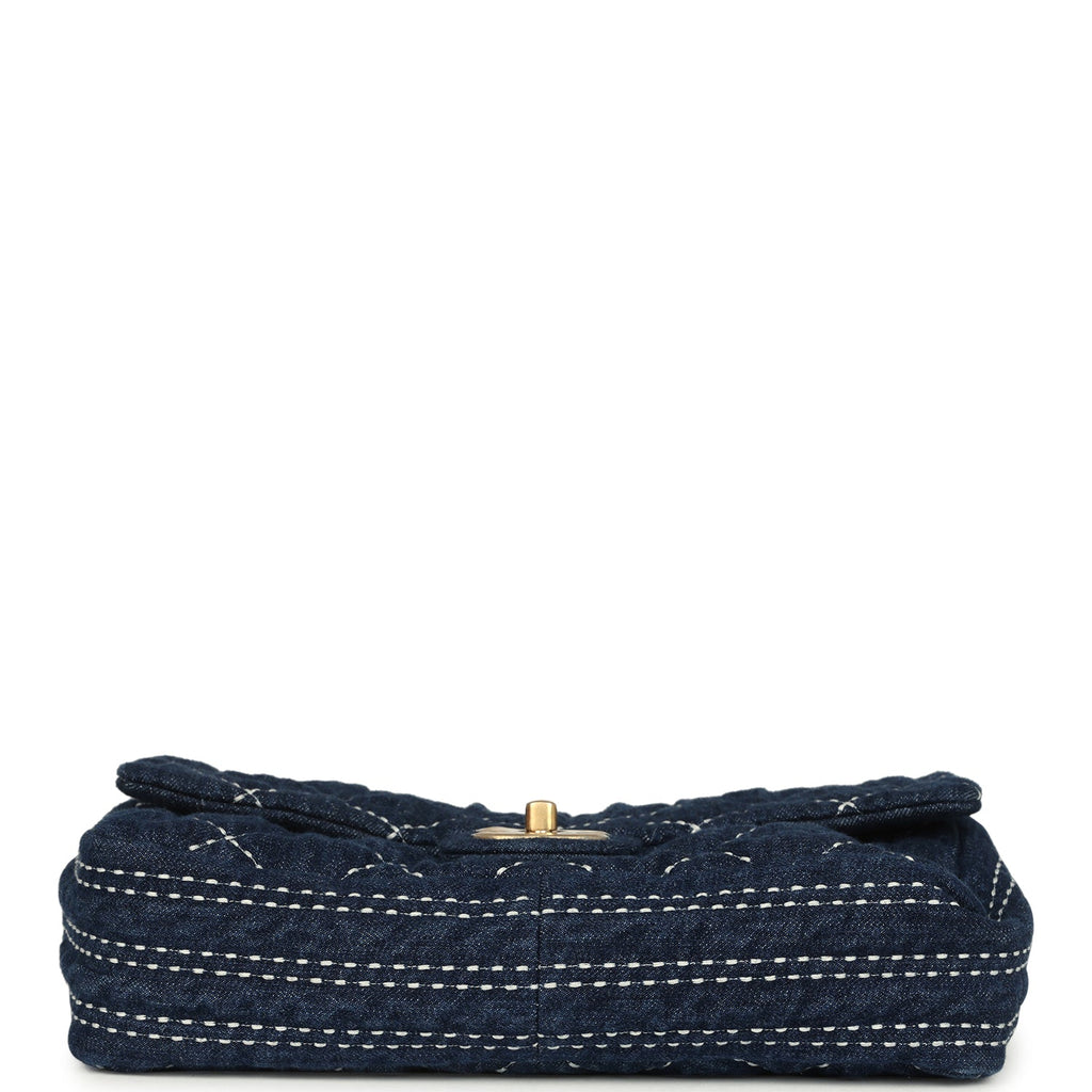 Chanel Medium Classic Flap Bag Blue Denim Aged Gold Hardware