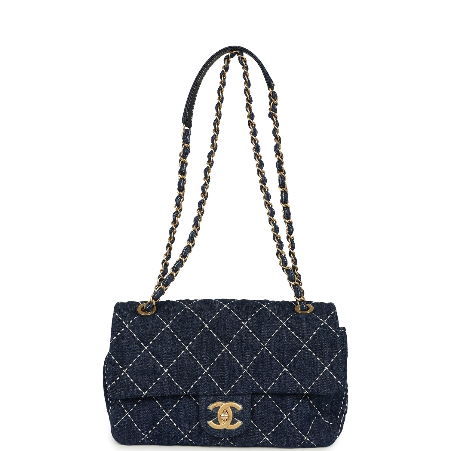 Chanel Medium Classic Flap Bag Blue Denim Aged Gold Hardware