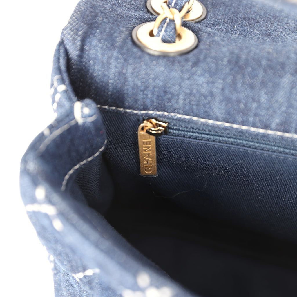 Chanel Medium Classic Flap Bag Blue Denim Aged Gold Hardware