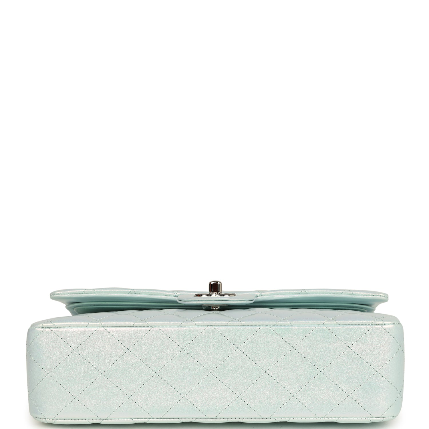 Pre-owned Chanel Medium Classic Double Flap Bag Light Blue Iridescent Calfskin Silver Hardware