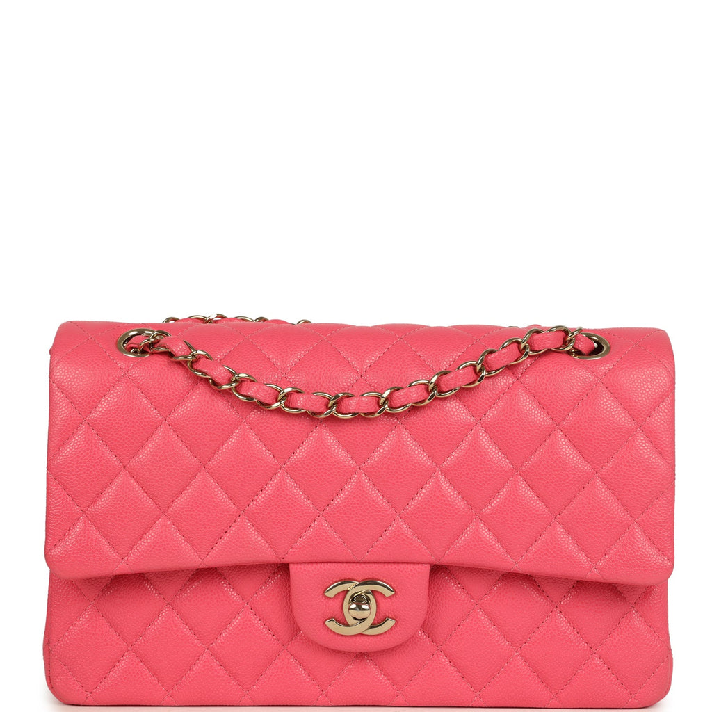Chanel Medium Classic Double Flap Bag Dark Pink Shiny Caviar Gold Hardware