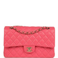 Chanel Medium Classic Double Flap Bag Dark Pink Shiny Caviar Gold Hardware