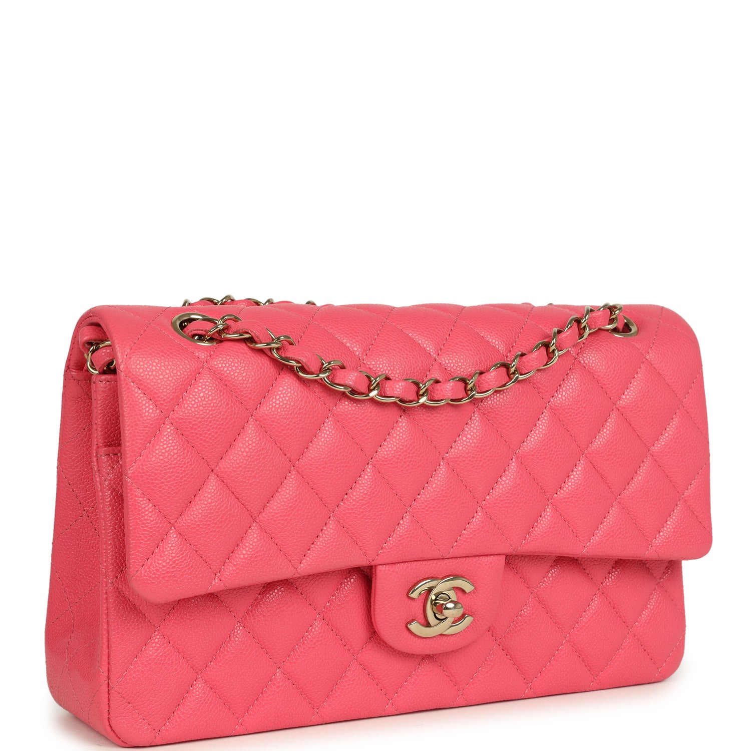 Chanel Medium Classic Double Flap Bag Dark Pink Shiny Caviar Gold Hardware