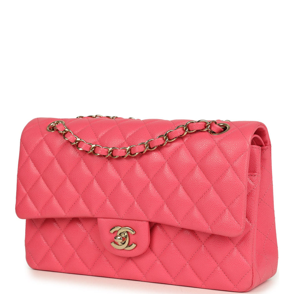 Chanel Medium Classic Double Flap Bag Dark Pink Shiny Caviar Gold Hardware