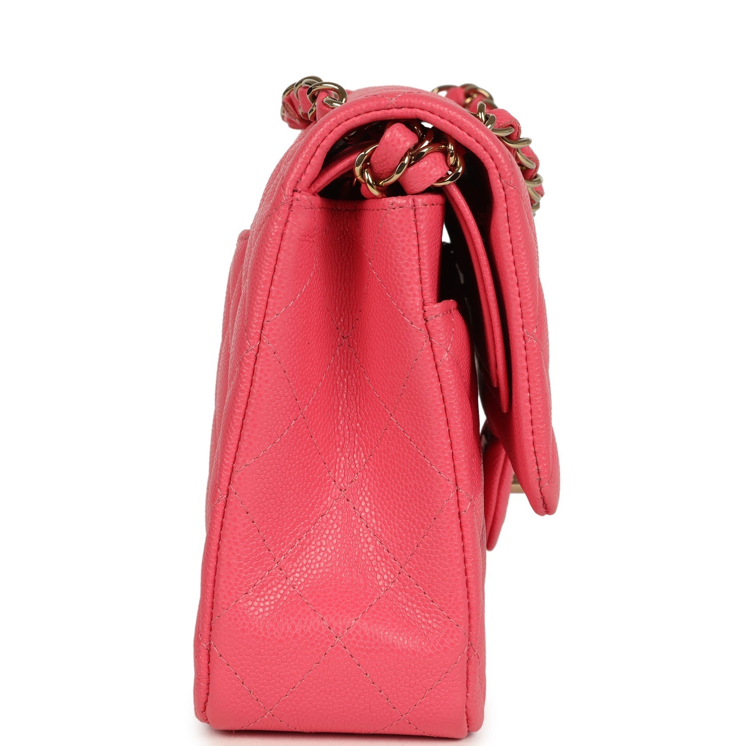 Chanel Medium Classic Double Flap Bag Dark Pink Shiny Caviar Gold Hardware