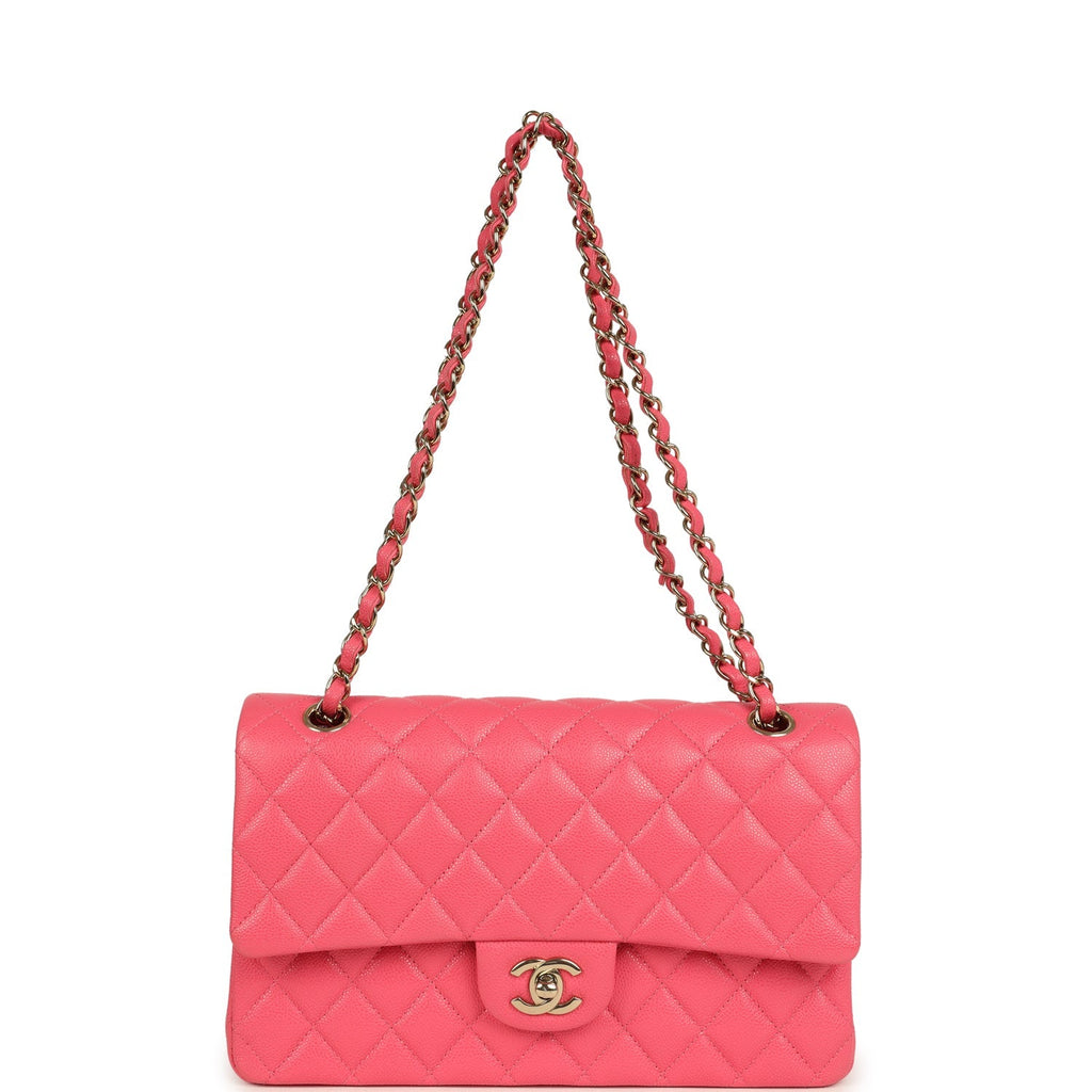 Chanel Medium Classic Double Flap Bag Dark Pink Shiny Caviar Gold Hardware