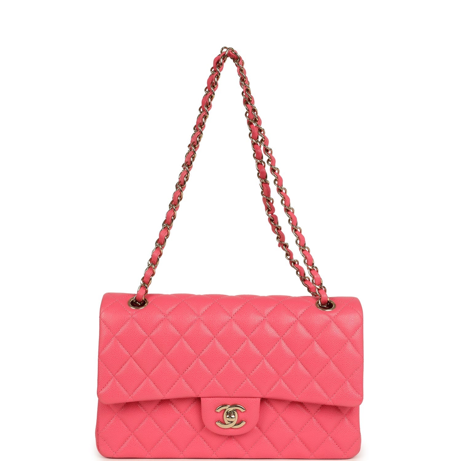 Chanel Medium Classic Double Flap Bag Dark Pink Shiny Caviar Gold Hardware