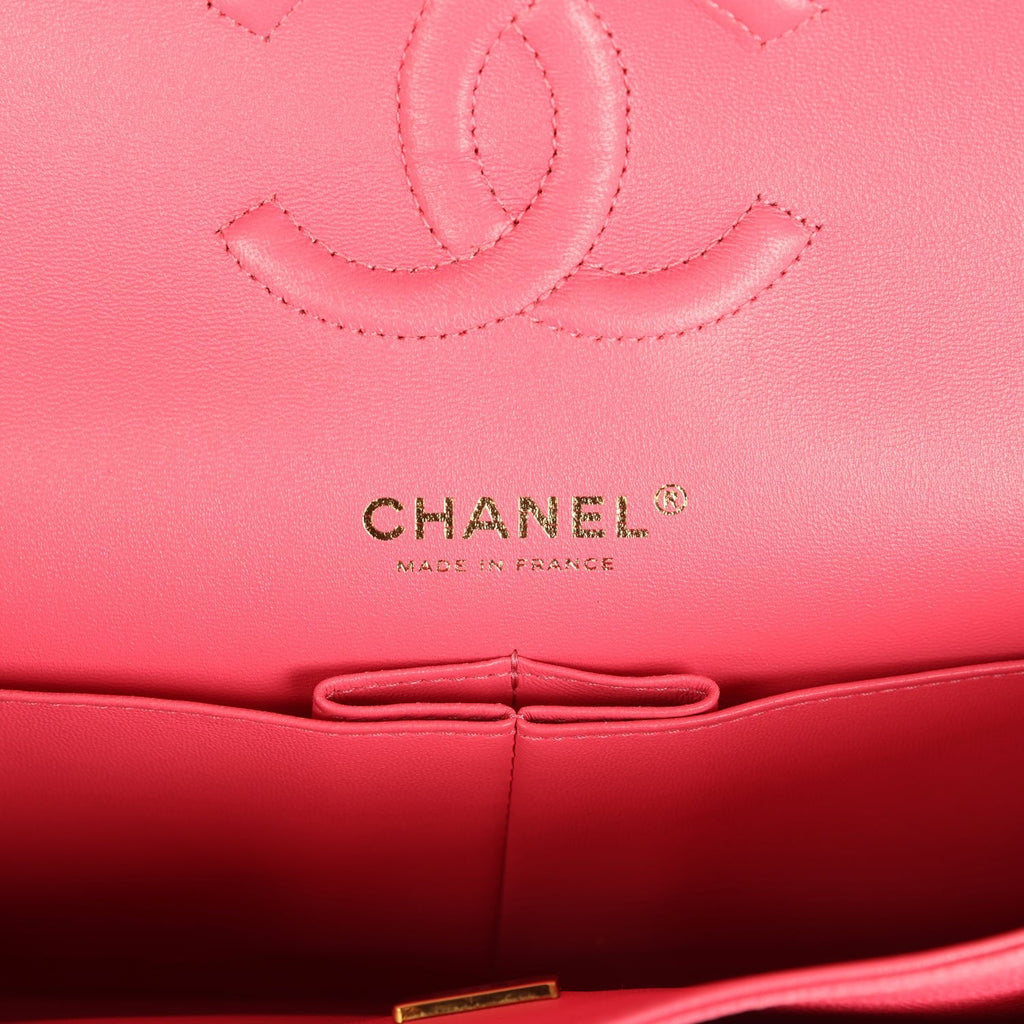 Chanel Medium Classic Double Flap Bag Dark Pink Shiny Caviar Gold Hardware