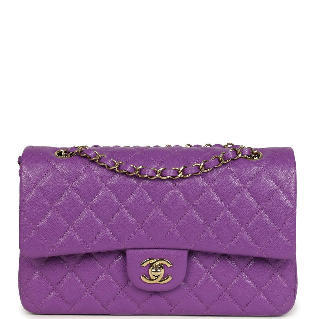Chanel Medium Classic Double Flap Bag Dark Purple Shiny Caviar Light Gold Hardware