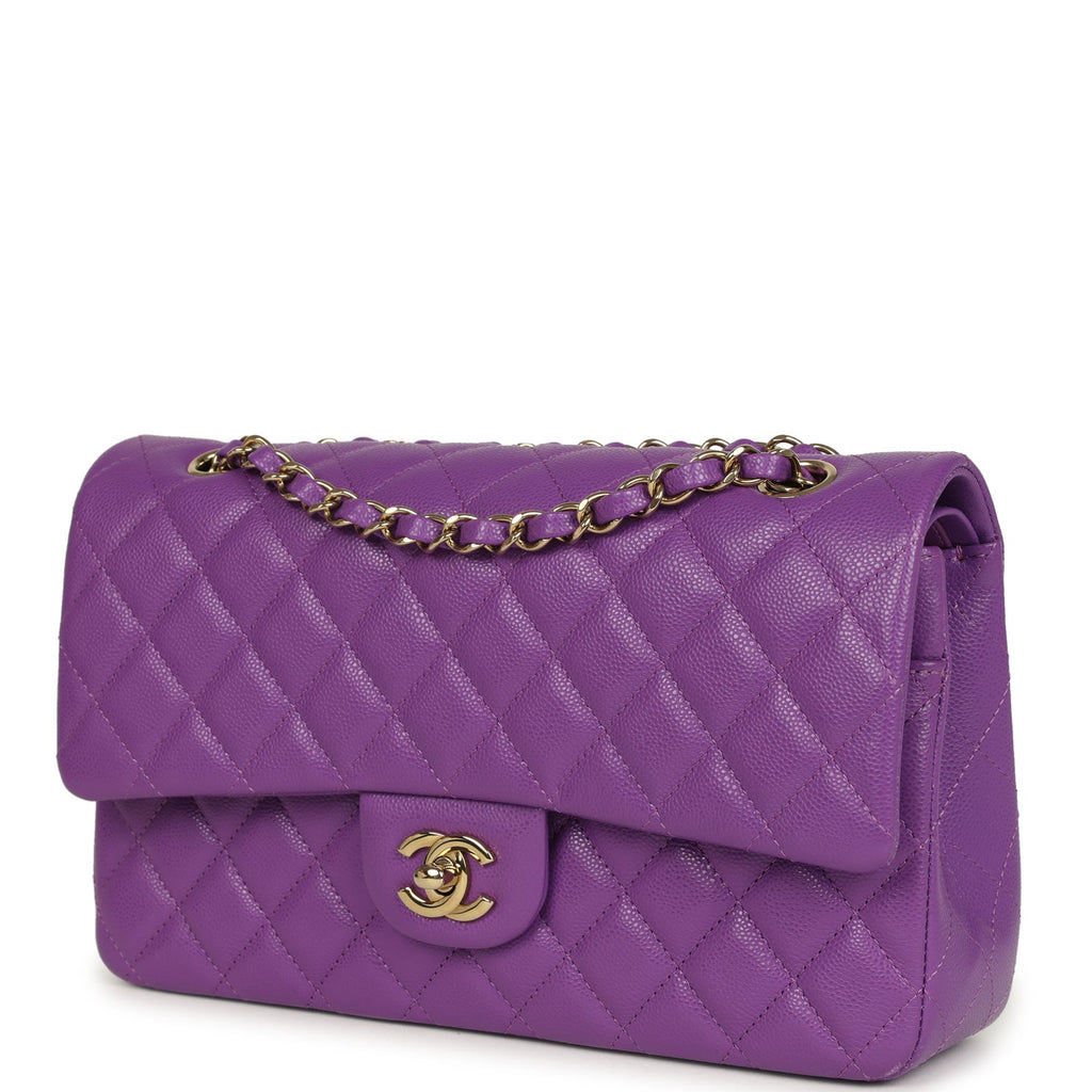 Chanel Medium Classic Double Flap Bag Dark Purple Shiny Caviar Light Gold Hardware