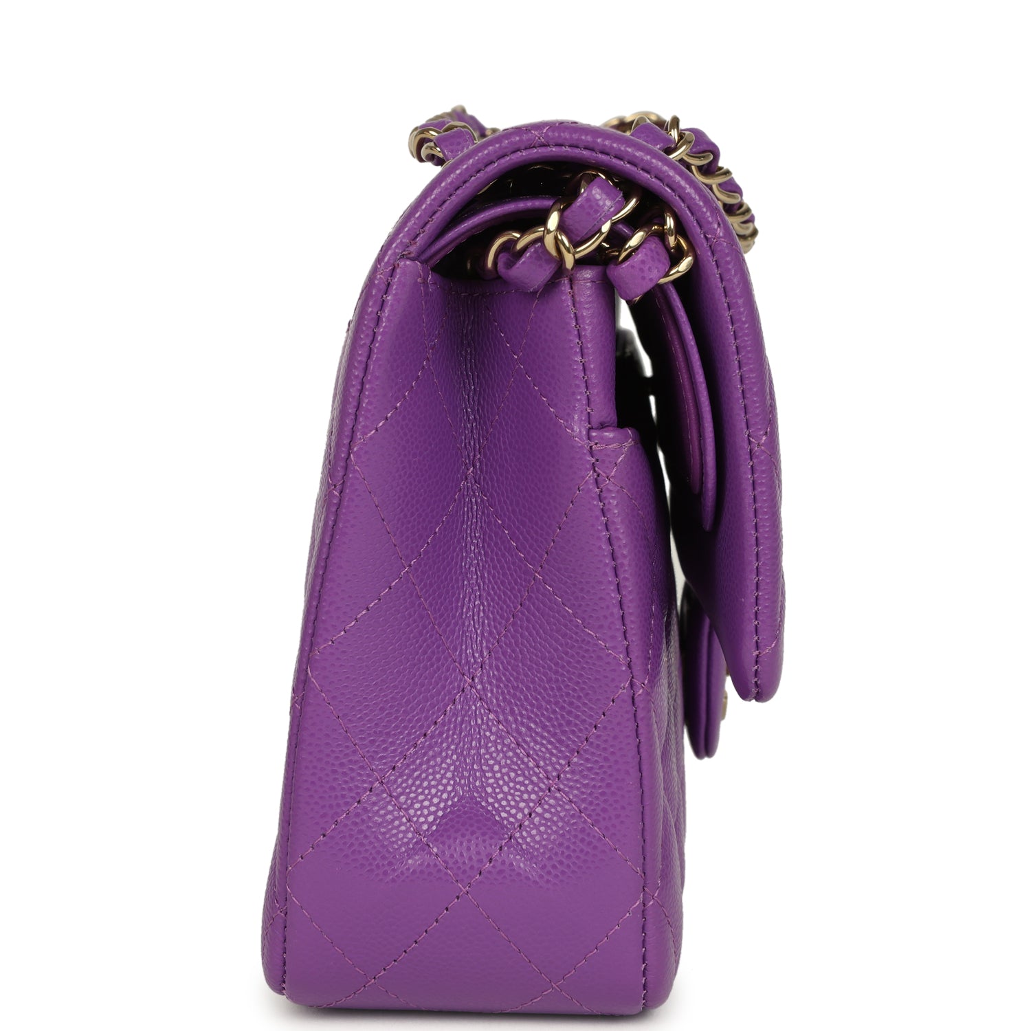 Chanel Medium Classic Double Flap Bag Dark Purple Shiny Caviar Light Gold Hardware