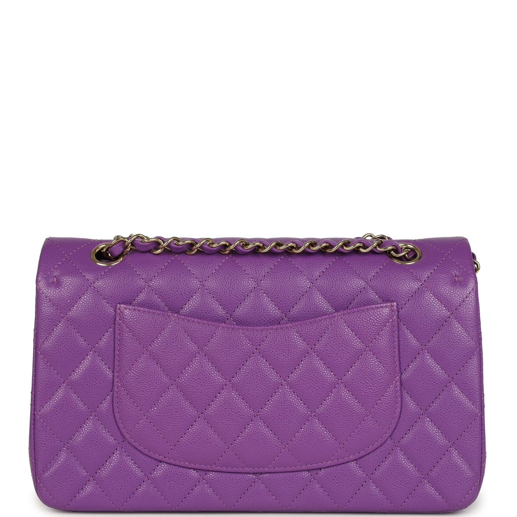 Chanel Medium Classic Double Flap Bag Dark Purple Shiny Caviar Light Gold Hardware