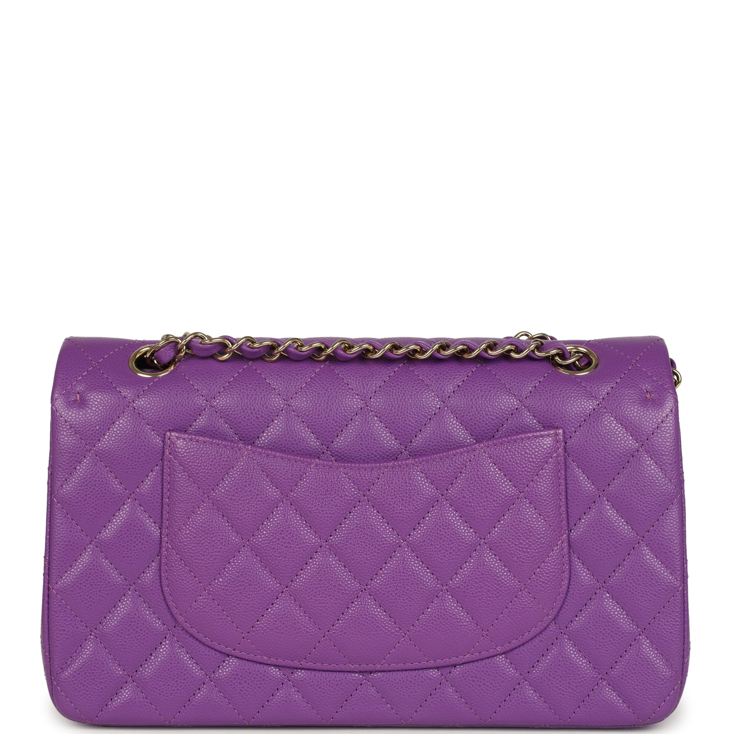 Chanel Medium Classic Double Flap Bag Dark Purple Shiny Caviar Light Gold Hardware