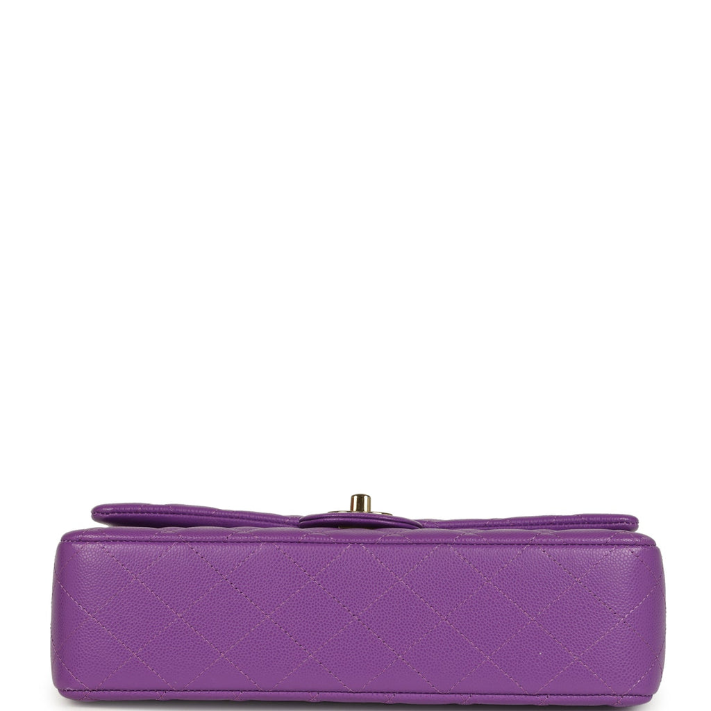Chanel Medium Classic Double Flap Bag Dark Purple Shiny Caviar Light Gold Hardware