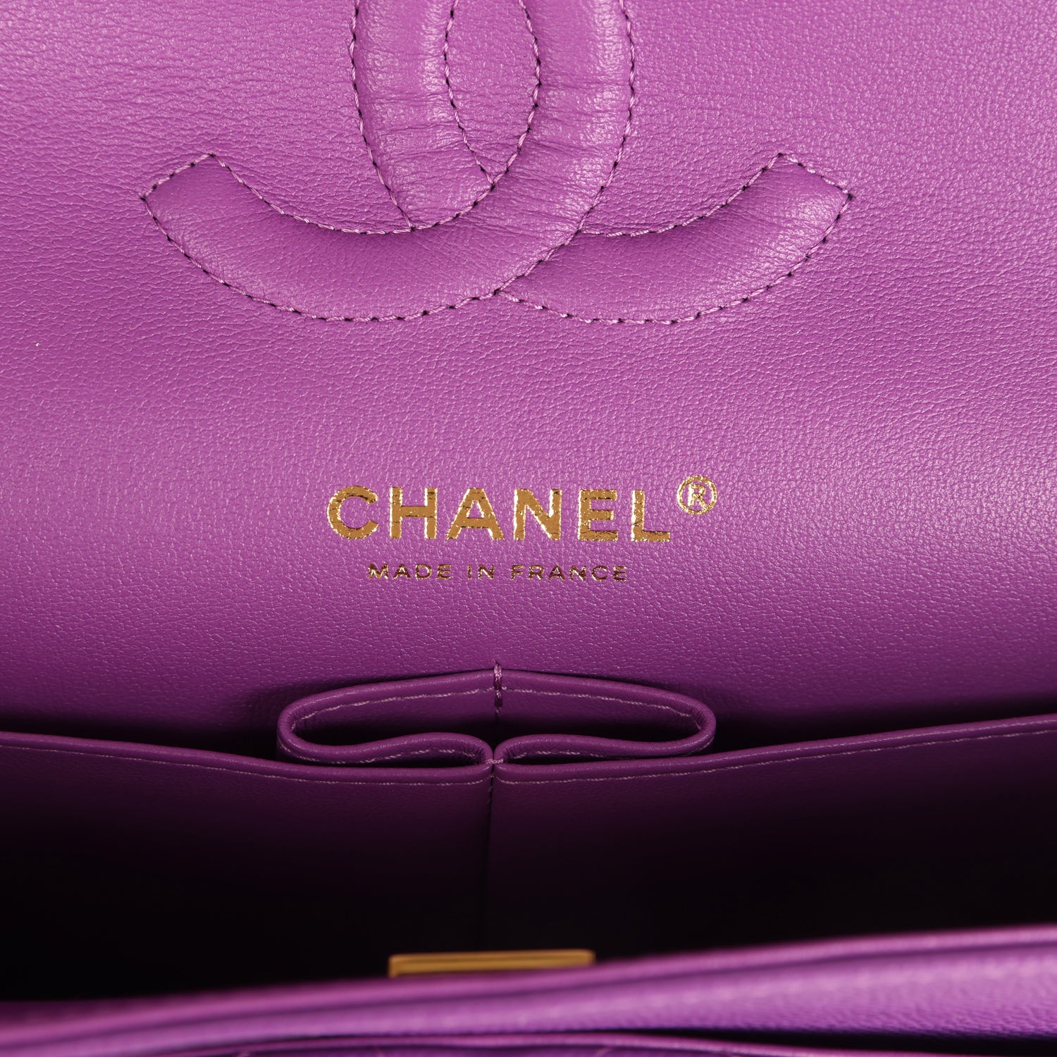 Chanel Medium Classic Double Flap Bag Dark Purple Shiny Caviar Light Gold Hardware