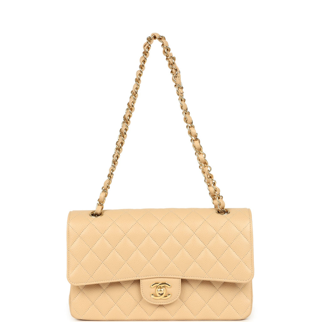 Chanel Medium Classic Double Flap Beige Clair Caviar Gold Hardware