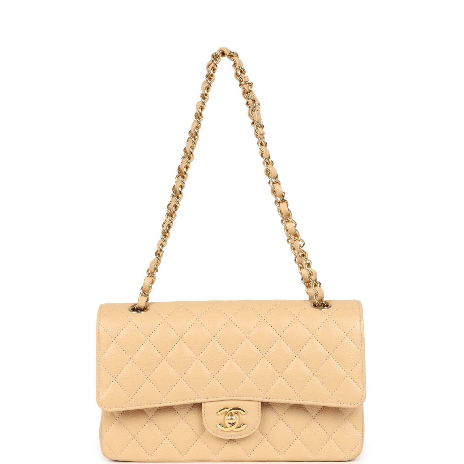 Chanel Medium Classic Double Flap Beige Clair Caviar Gold Hardware