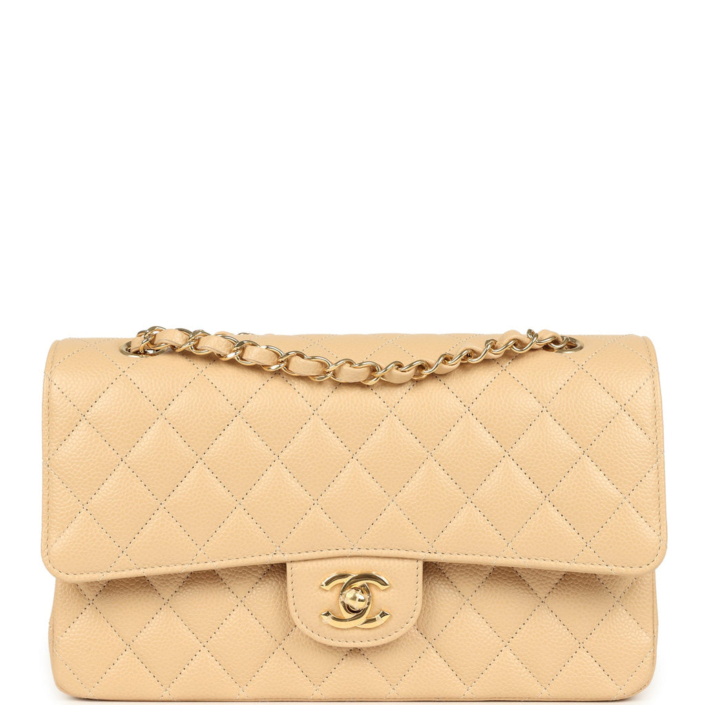 Chanel Medium Classic Double Flap Beige Clair Caviar Gold Hardware