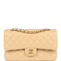 Chanel Medium Classic Double Flap Beige Clair Caviar Gold Hardware
