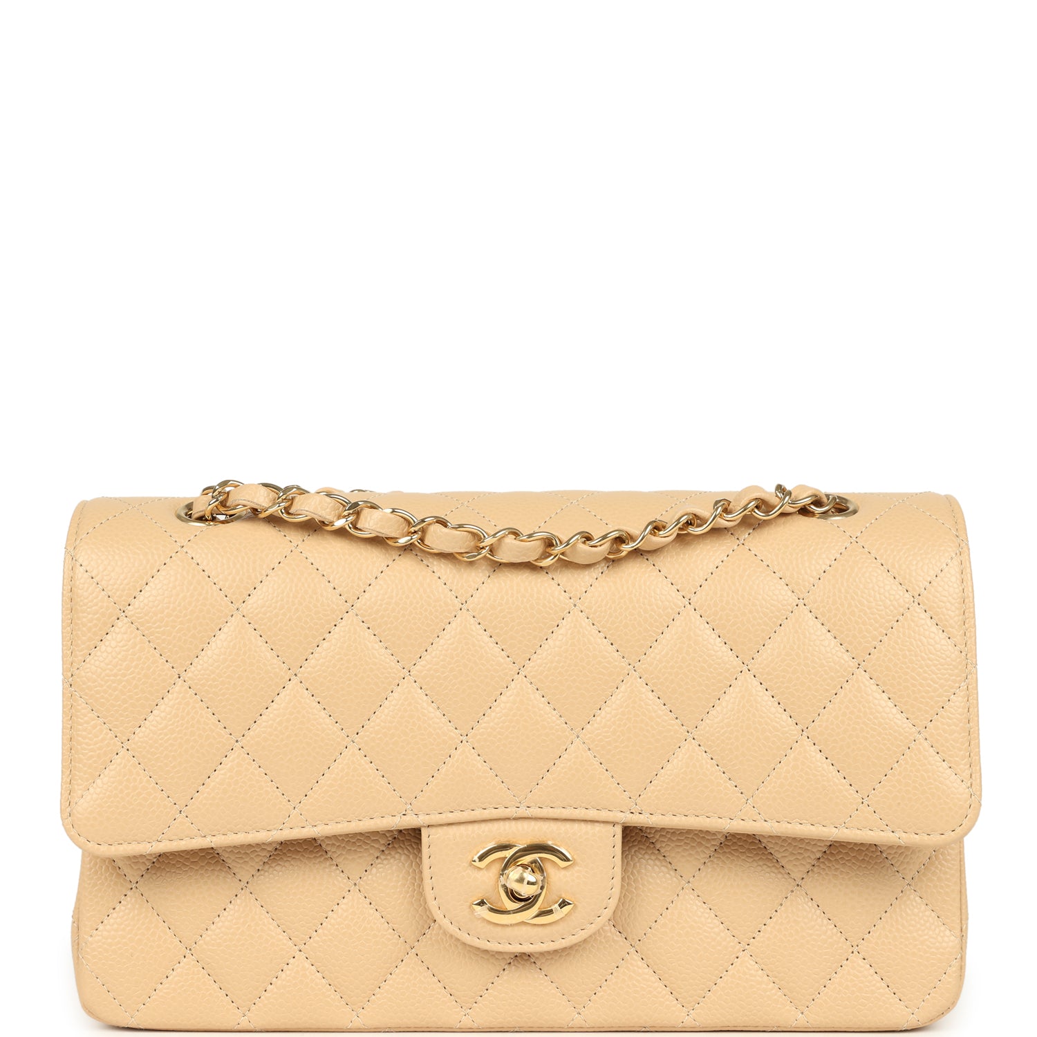 Chanel Medium Classic Double Flap Beige Clair Caviar Gold Hardware