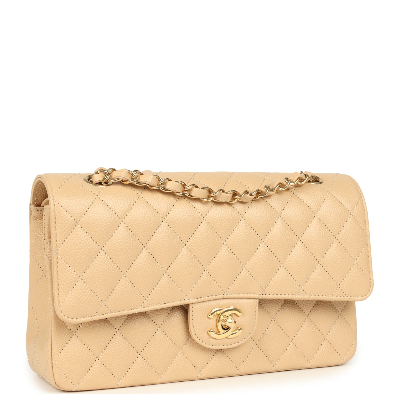 Chanel Medium Classic Double Flap Beige Clair Caviar Gold Hardware