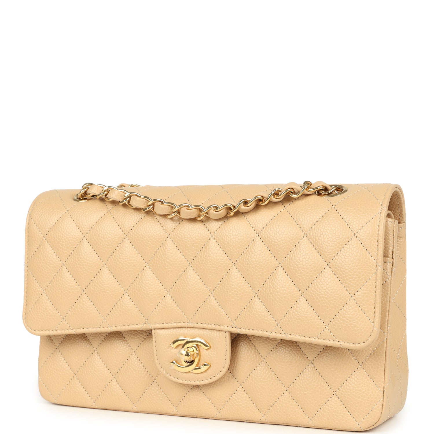 Chanel Medium Classic Double Flap Beige Clair Caviar Gold Hardware