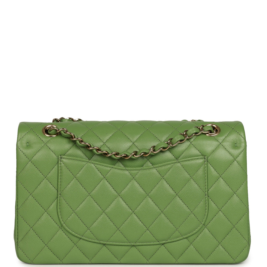 Chanel Medium Classic Double Flap Bag Green Shiny Caviar Light Gold Hardware