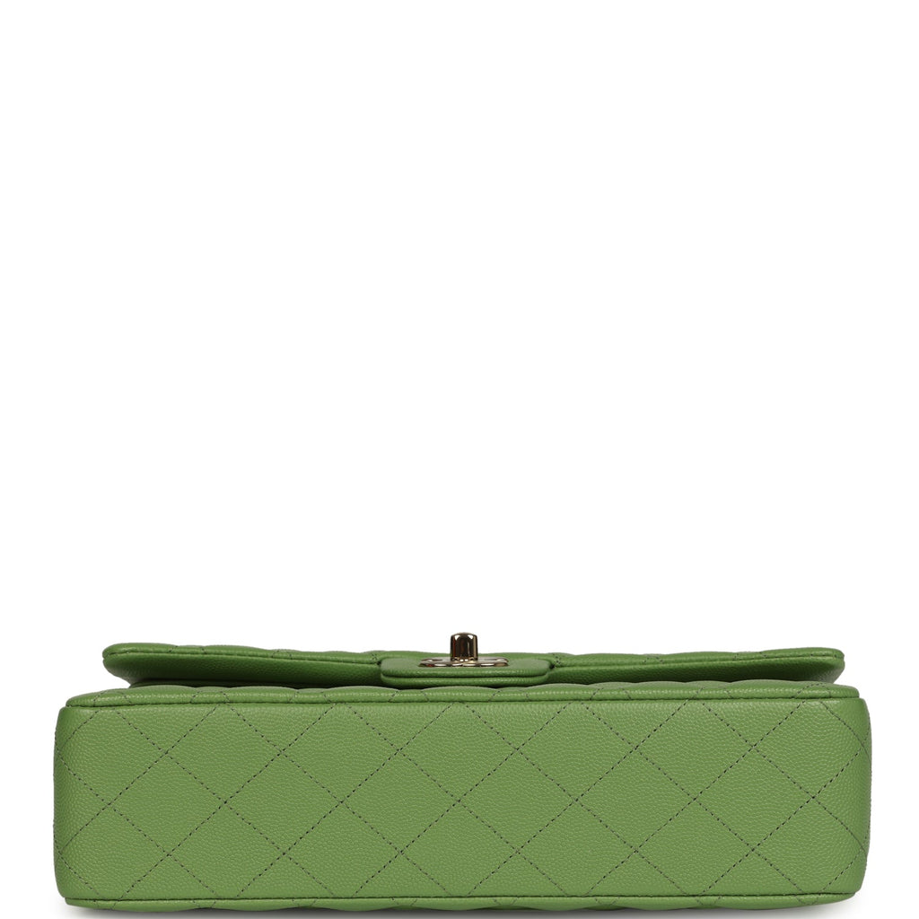 Chanel Medium Classic Double Flap Bag Green Shiny Caviar Light Gold Hardware